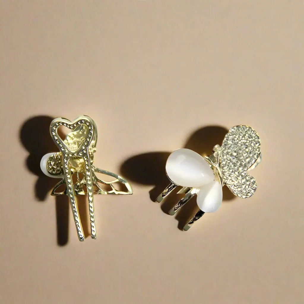 Butterfly and Flower Opal Hair Clips