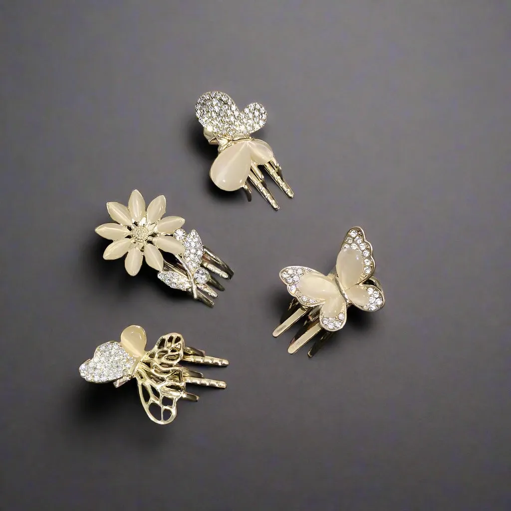 Butterfly and Flower Opal Hair Clips