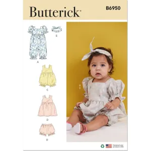 Butterick Pattern B6950 Babies' Rompers, Dress, Bloomers and Headband