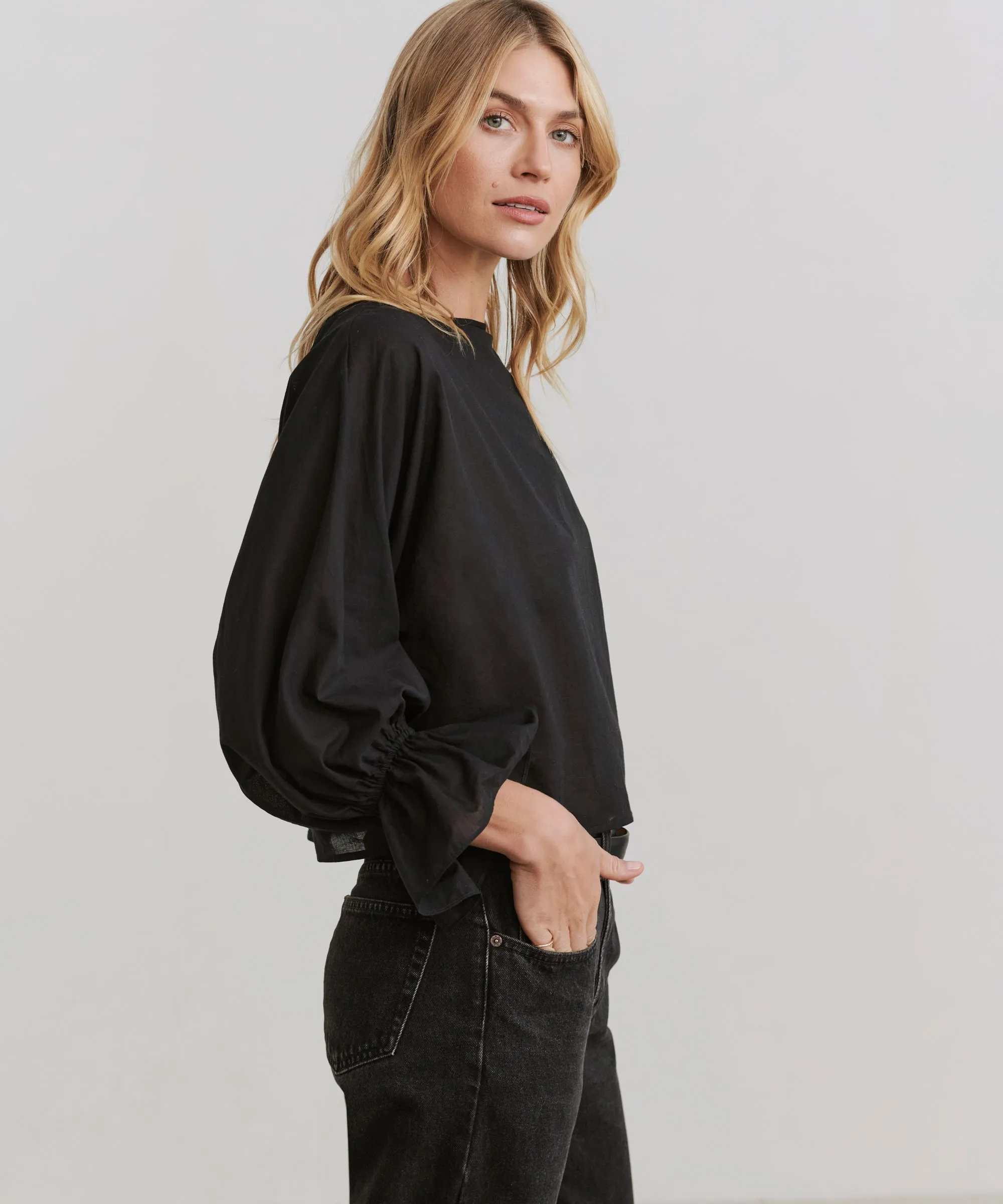 Cape Blouse Interlock Stitching Lightweight Weave