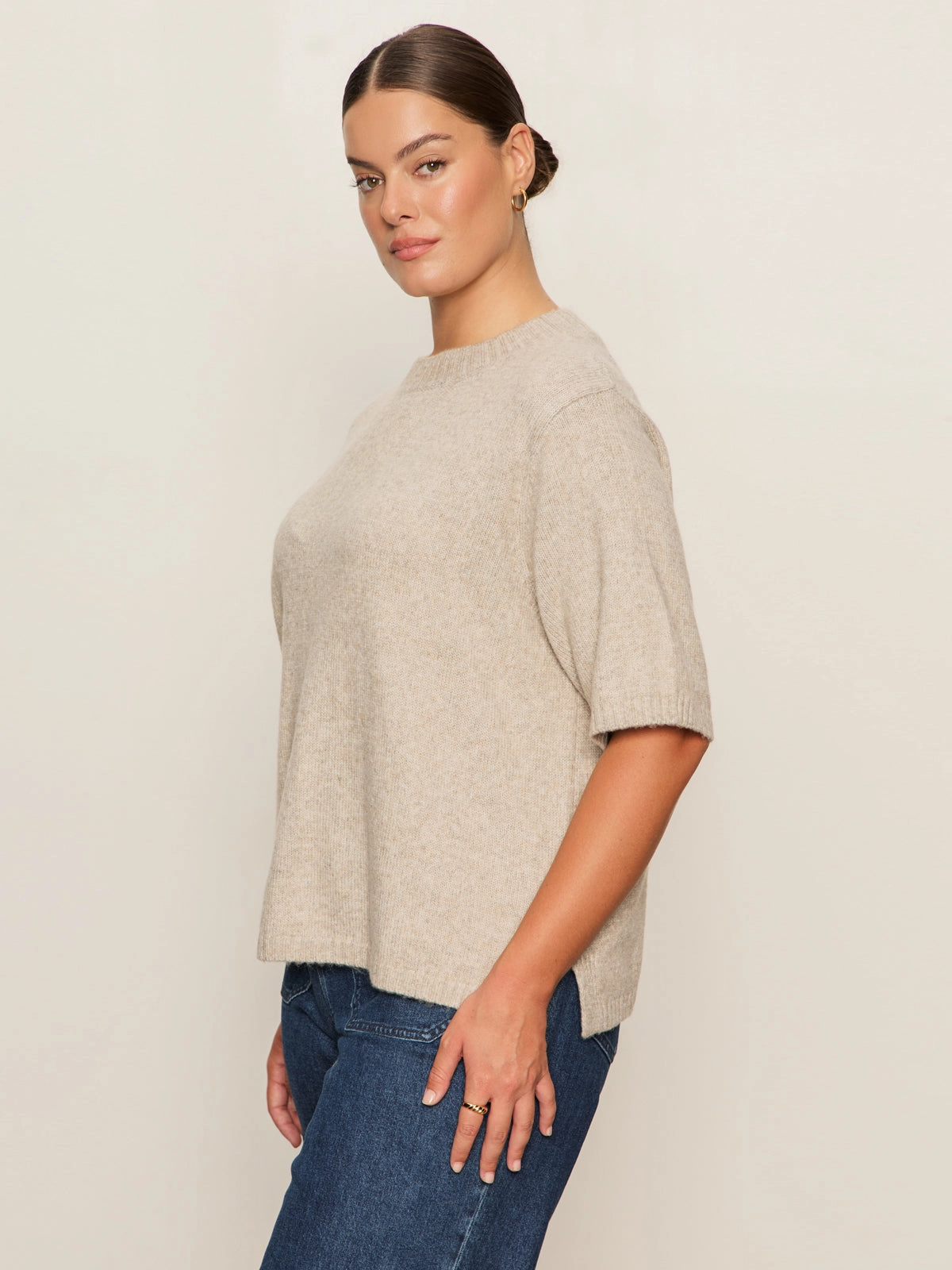 Perfect Sweater Tee Heather Pearl Extended Sizing ShrinkResistant Weave