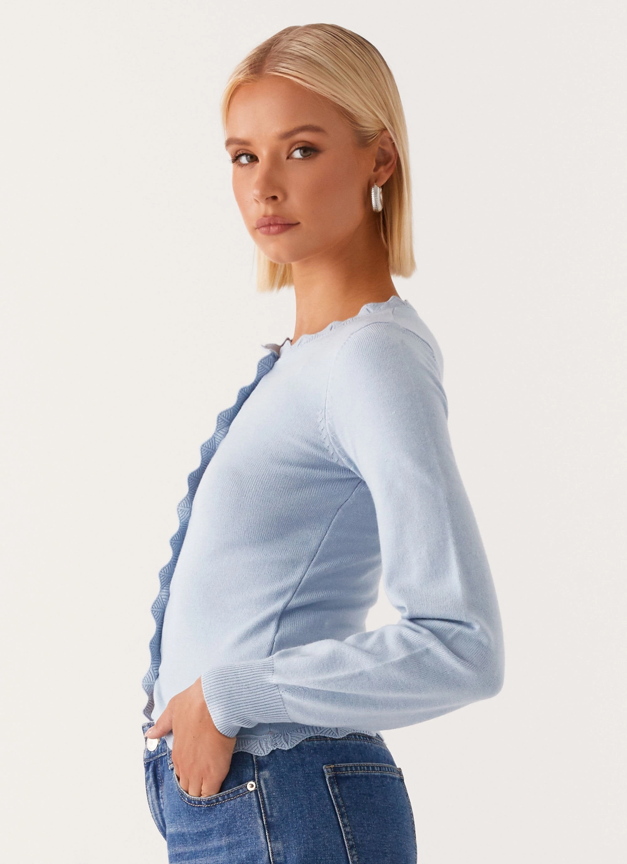 AntiStatic Weave Wear Resistant Edge Mikah Lace Trim Cardigan - Baby Blue