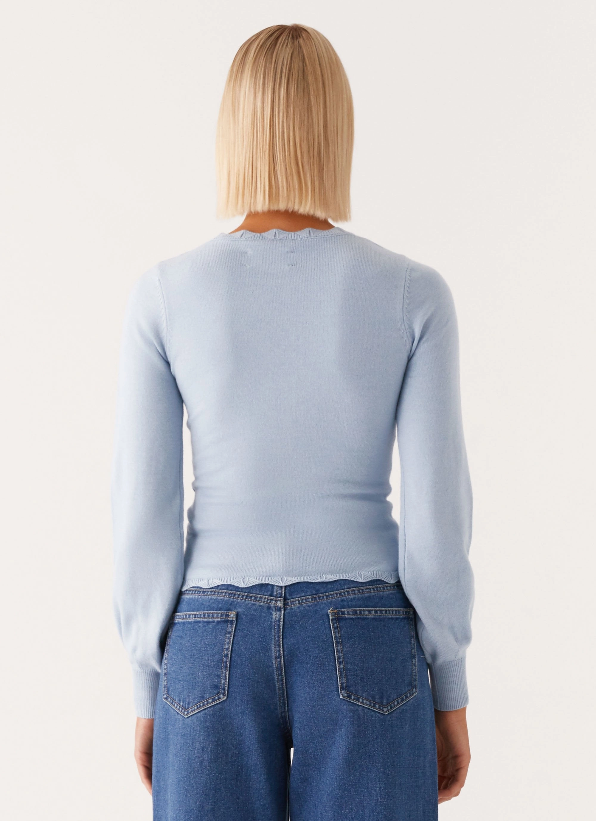 Flexible Neckline Mikah Lace Trim Cardigan - Baby Blue