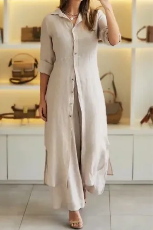 Button Long Shirts Long Pants Two-piece Suit