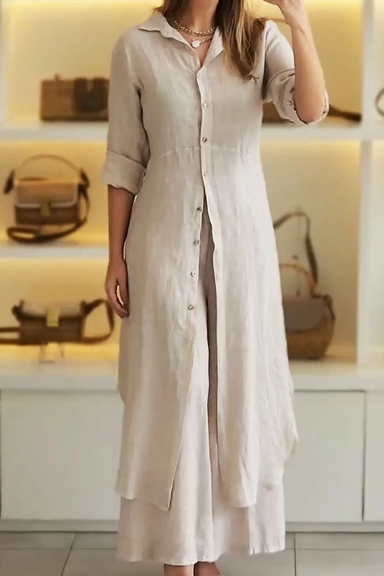 Button Long Shirts Long Pants Two-piece Suit