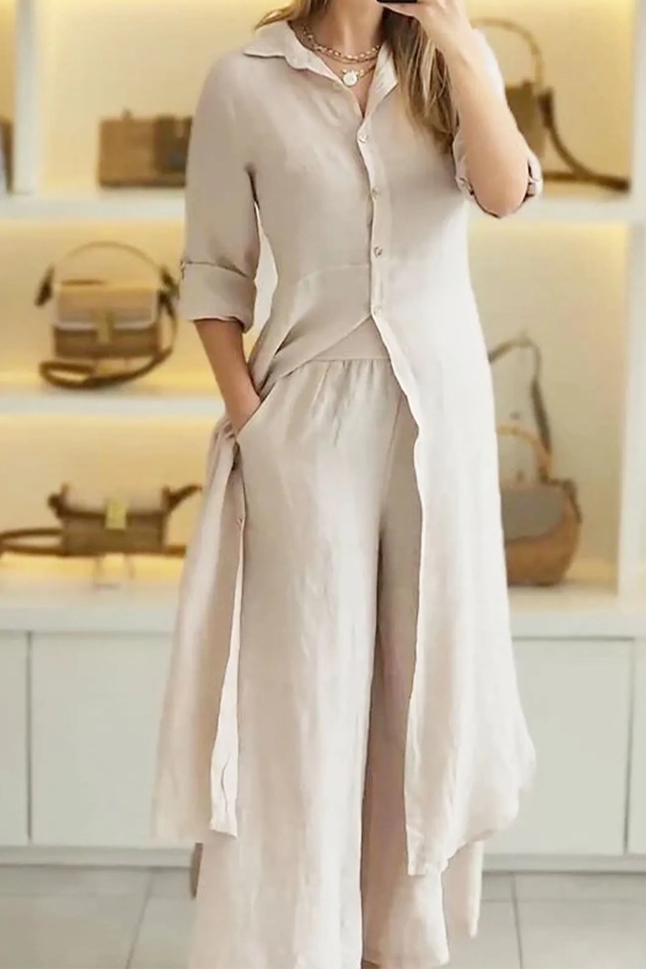 Button Long Shirts Long Pants Two-piece Suit