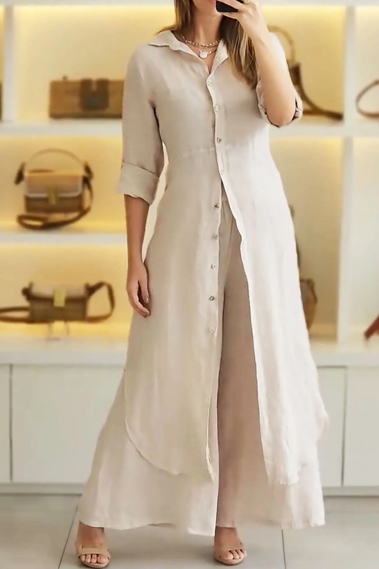 Button Long Shirts Long Pants Two-piece Suit