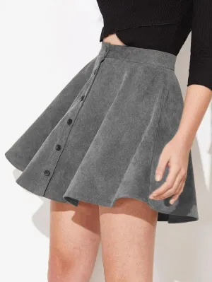 Button Up Corduroy Skater Skirt