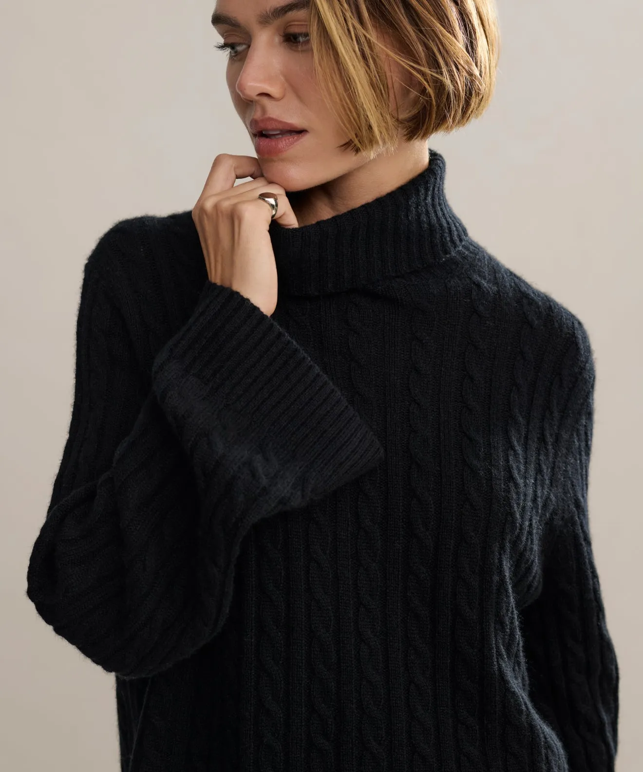 Cable Nell Turtleneck Stylish Look Moisture Control Technology