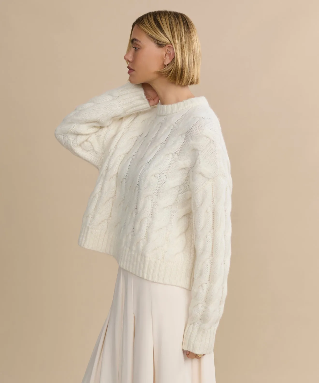 Cable Serena Crewneck DualLayer Weave Chic Cardigan