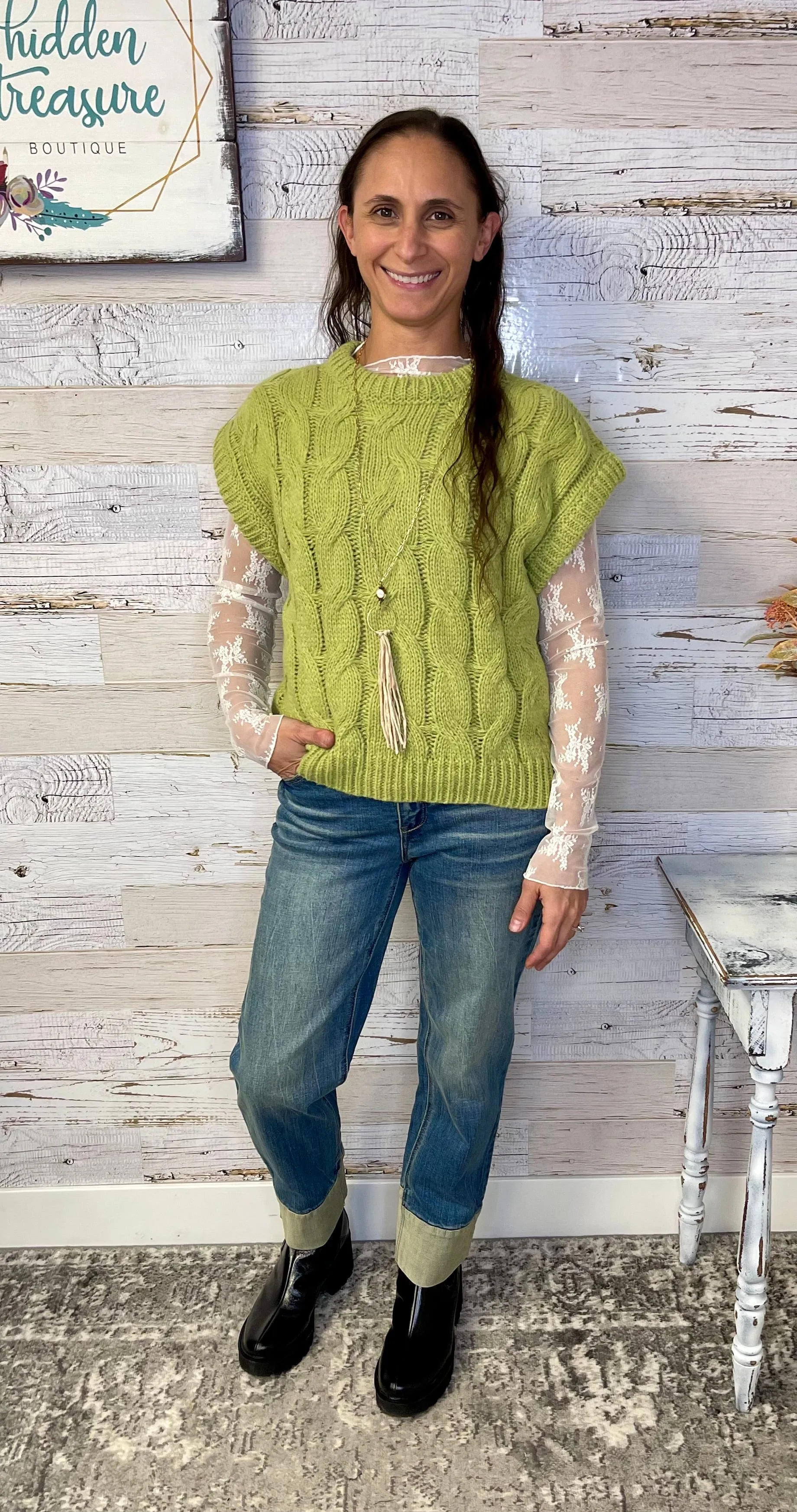 Cabled Knit Sweater Vest - Ivy