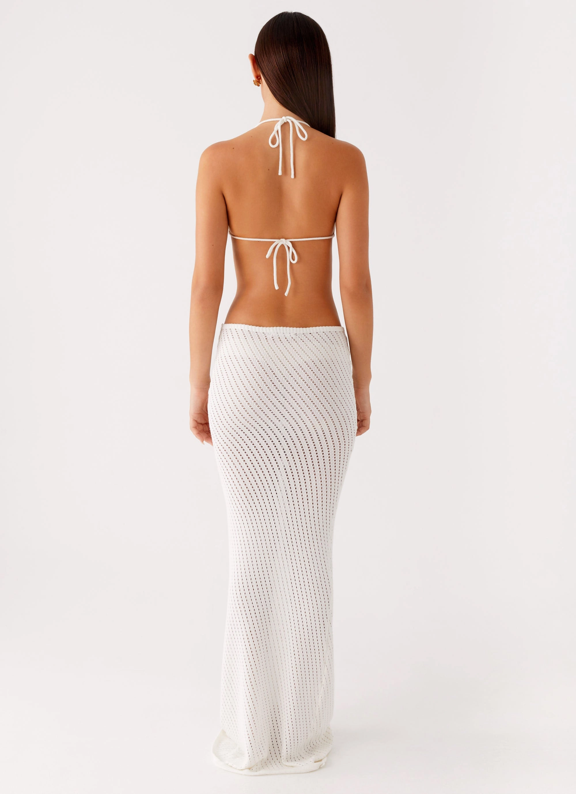 Leg-Lengthening Sleek and Simple Caicos Crochet Maxi Dress - White