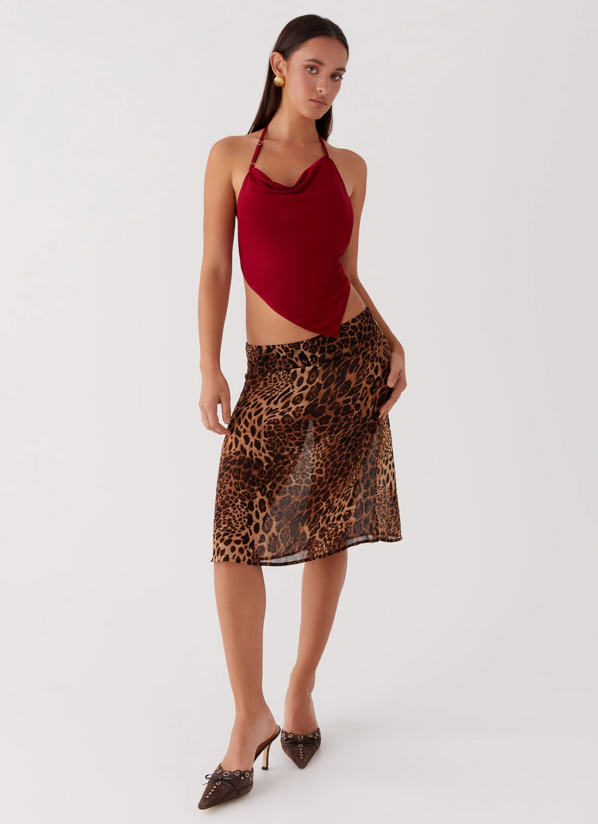 Caley Lee Asymmetric Top - Red ButterSoftTexture Elasticized Waistband