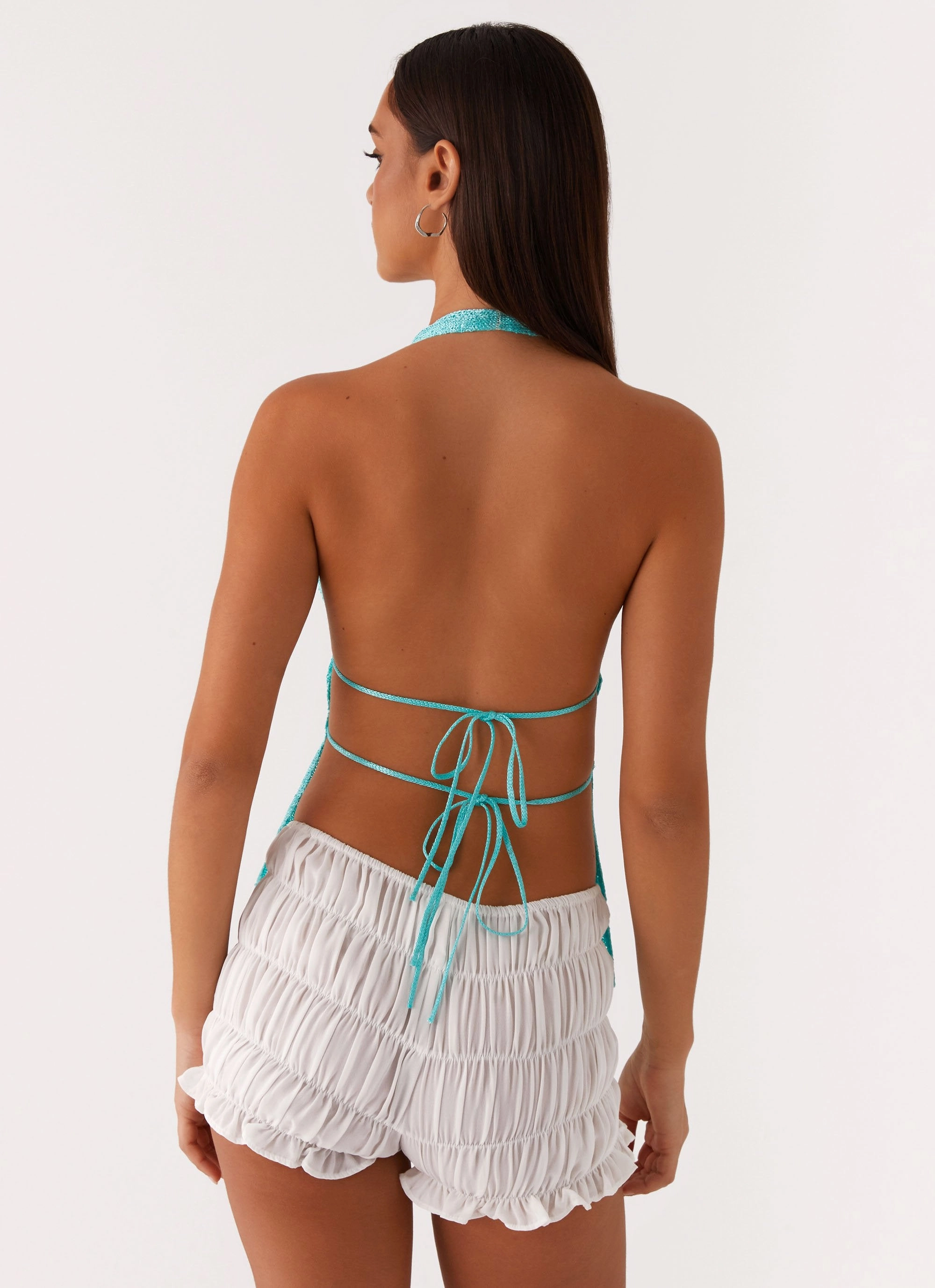 FlexibleCollar Callie Ruched Halterneck Top - Turquoise