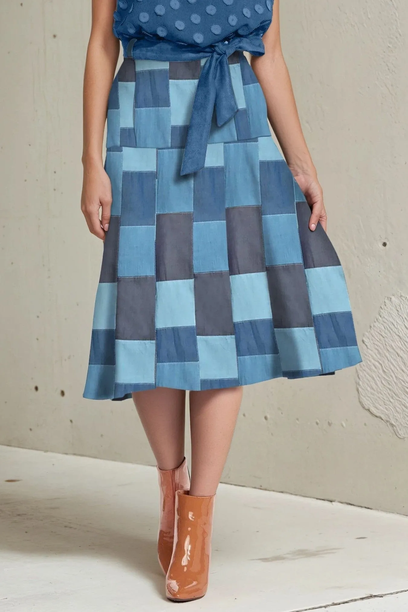 Modern Details Allas Skirt - Denim Patchwork