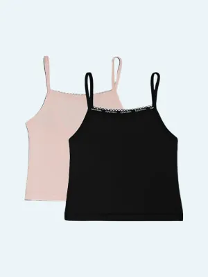 Calvin Klein Girls Modern Cotton Lace 2 Pack Cami Top - Peachwhip/Pvhblack