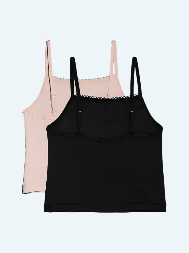 Calvin Klein Girls Modern Cotton Lace 2 Pack Cami Top - Peachwhip/Pvhblack