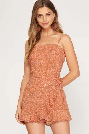 CAMI FLORAL WRAP ROMPER | RUST