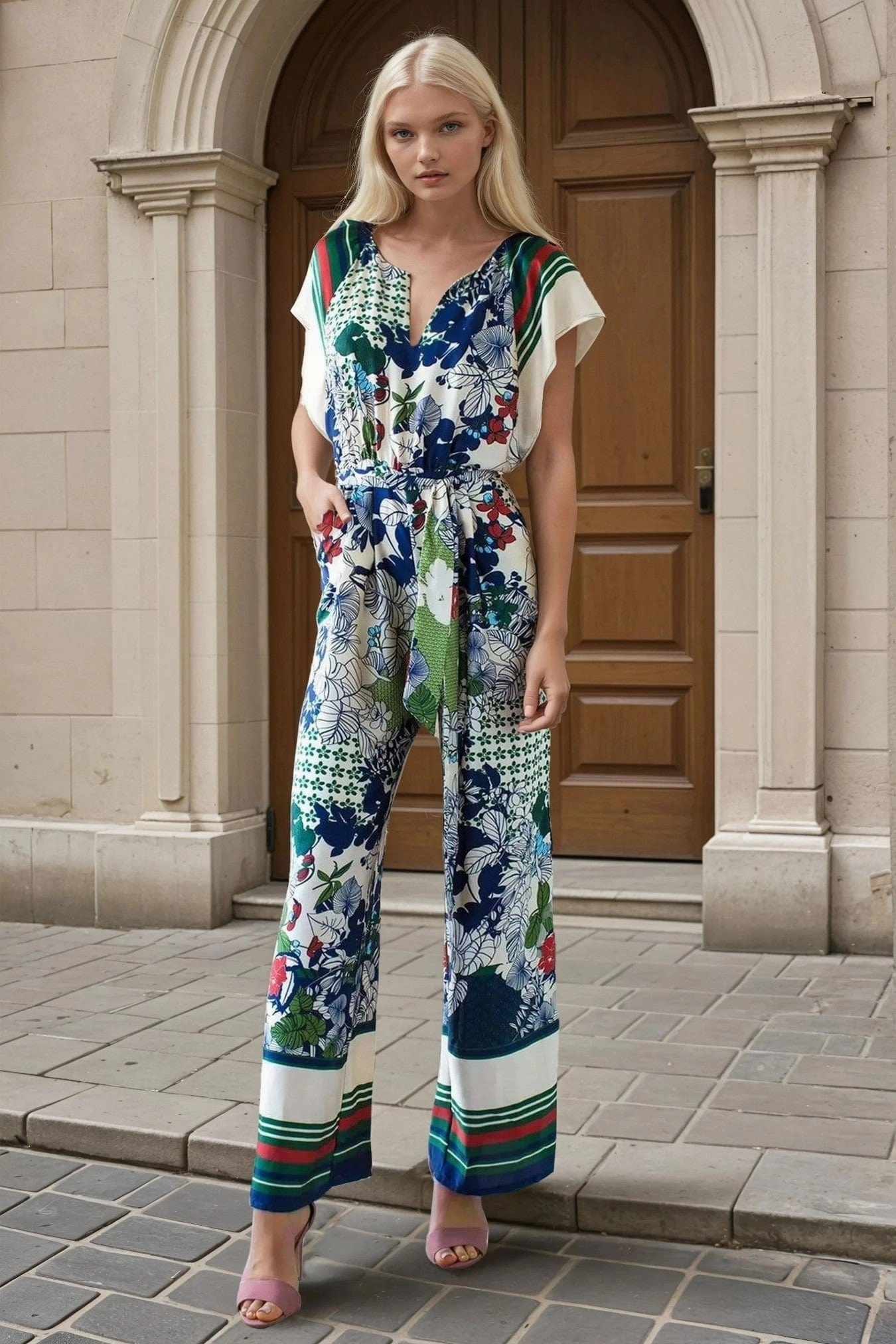 Candice Jumpsuit - Paradiso Stripe Casual Button-Down UltraSoft Lining