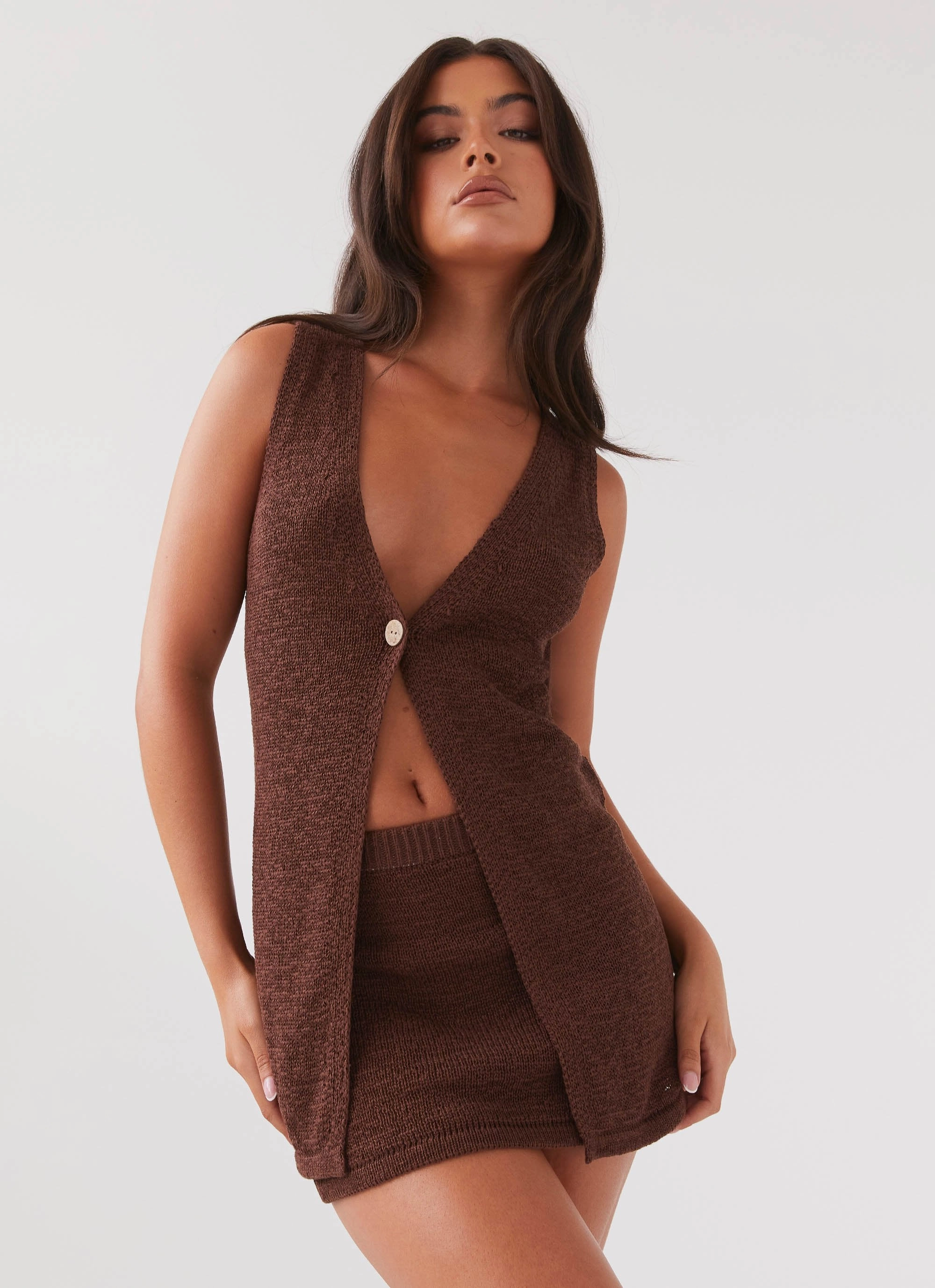 Hypoallergenic Lining ButtonlessClosure Capri Glow Knit Top - Chocolate