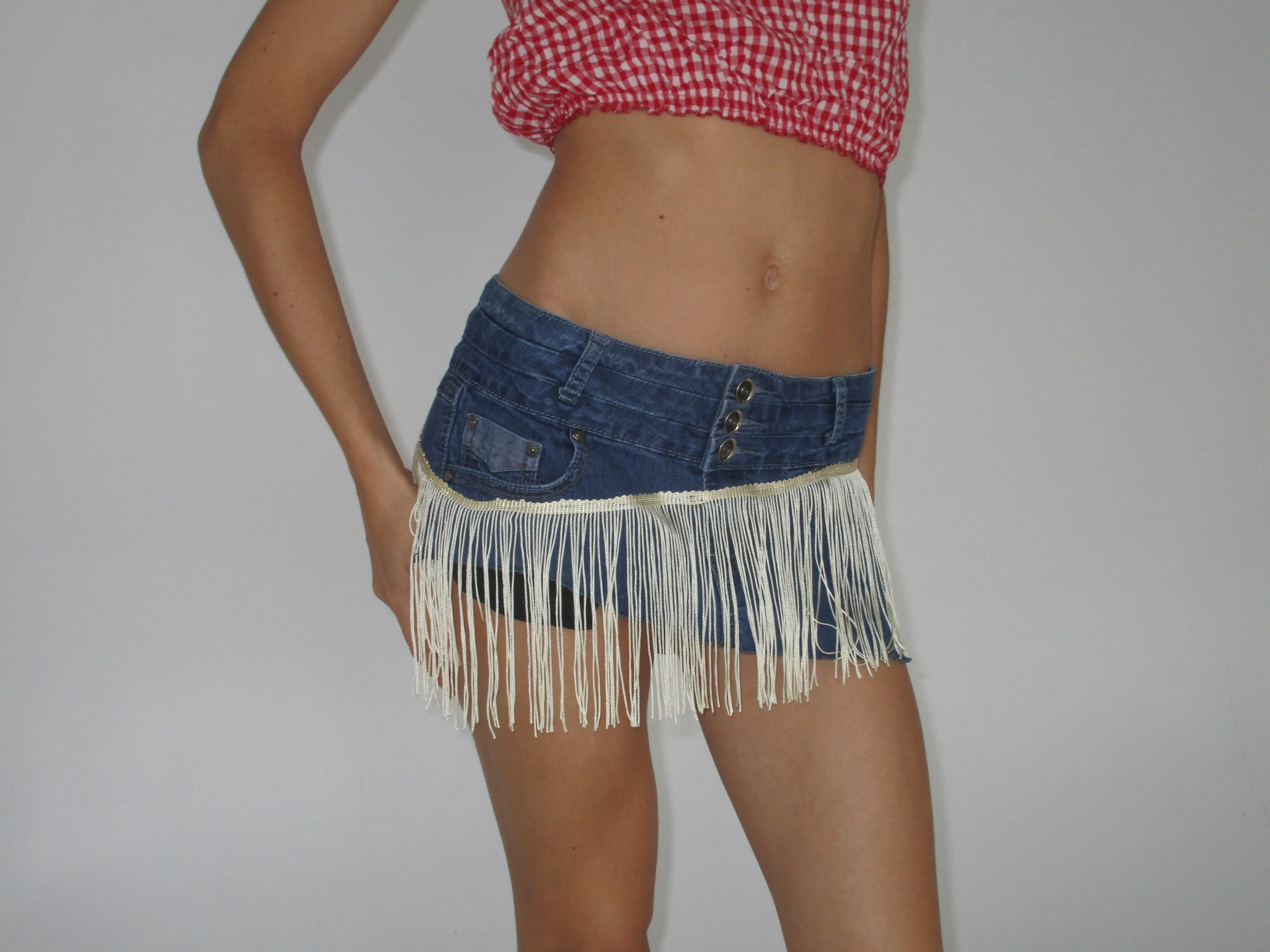 Caramel Fringe Denim Micro Skirt (XS)