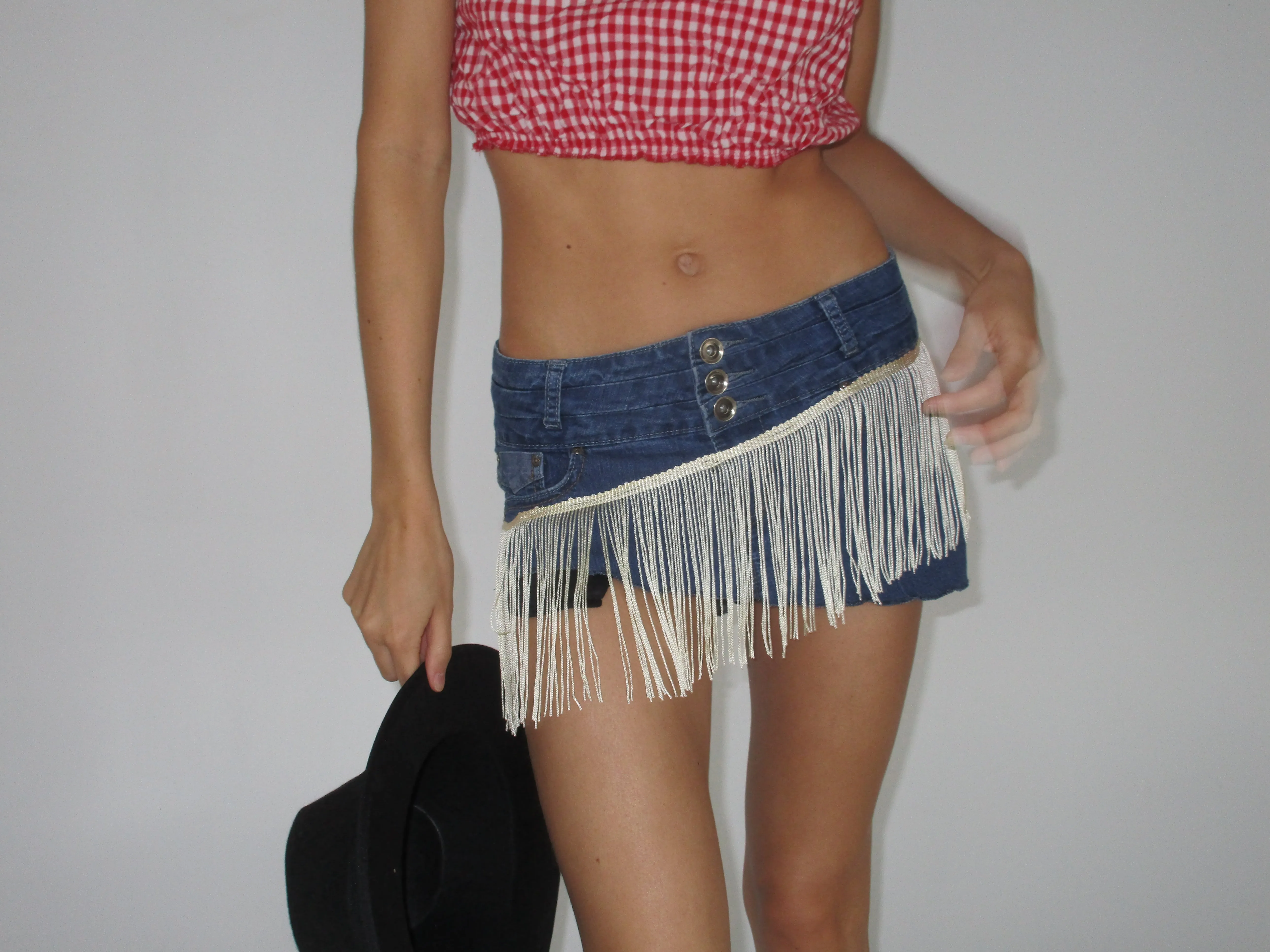 Caramel Fringe Denim Micro Skirt (XS)