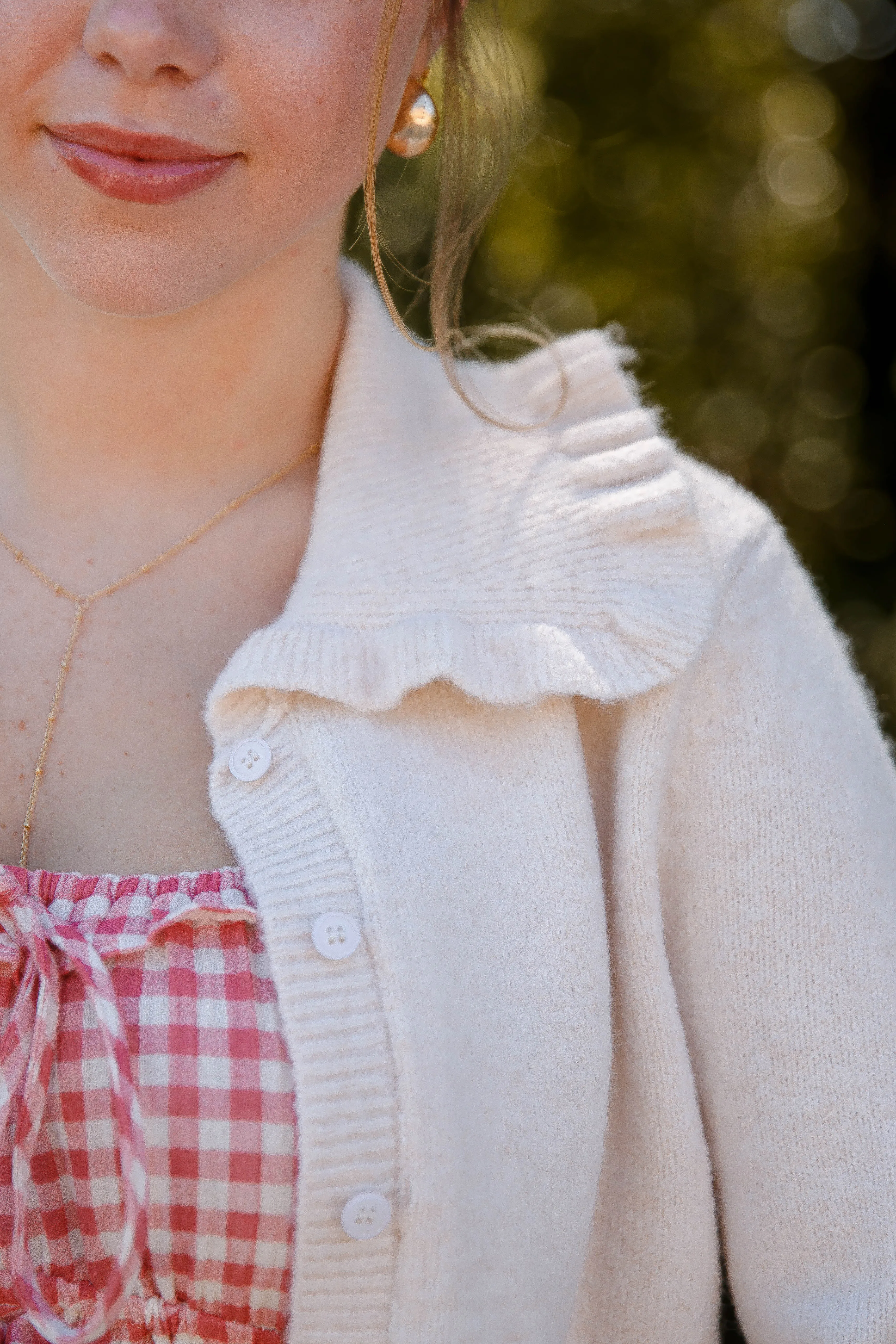 Light material Convertible Neckline Frills and Thrills Cardigan-Beige