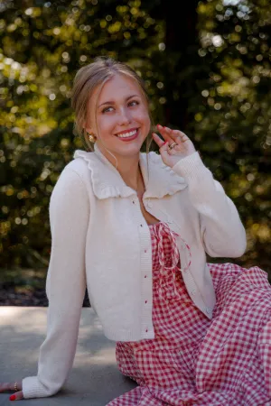 CarbonNeutral Certification Frills and Thrills Cardigan-Beige Unstructured Fit Frills and Thrills Cardigan-Beige