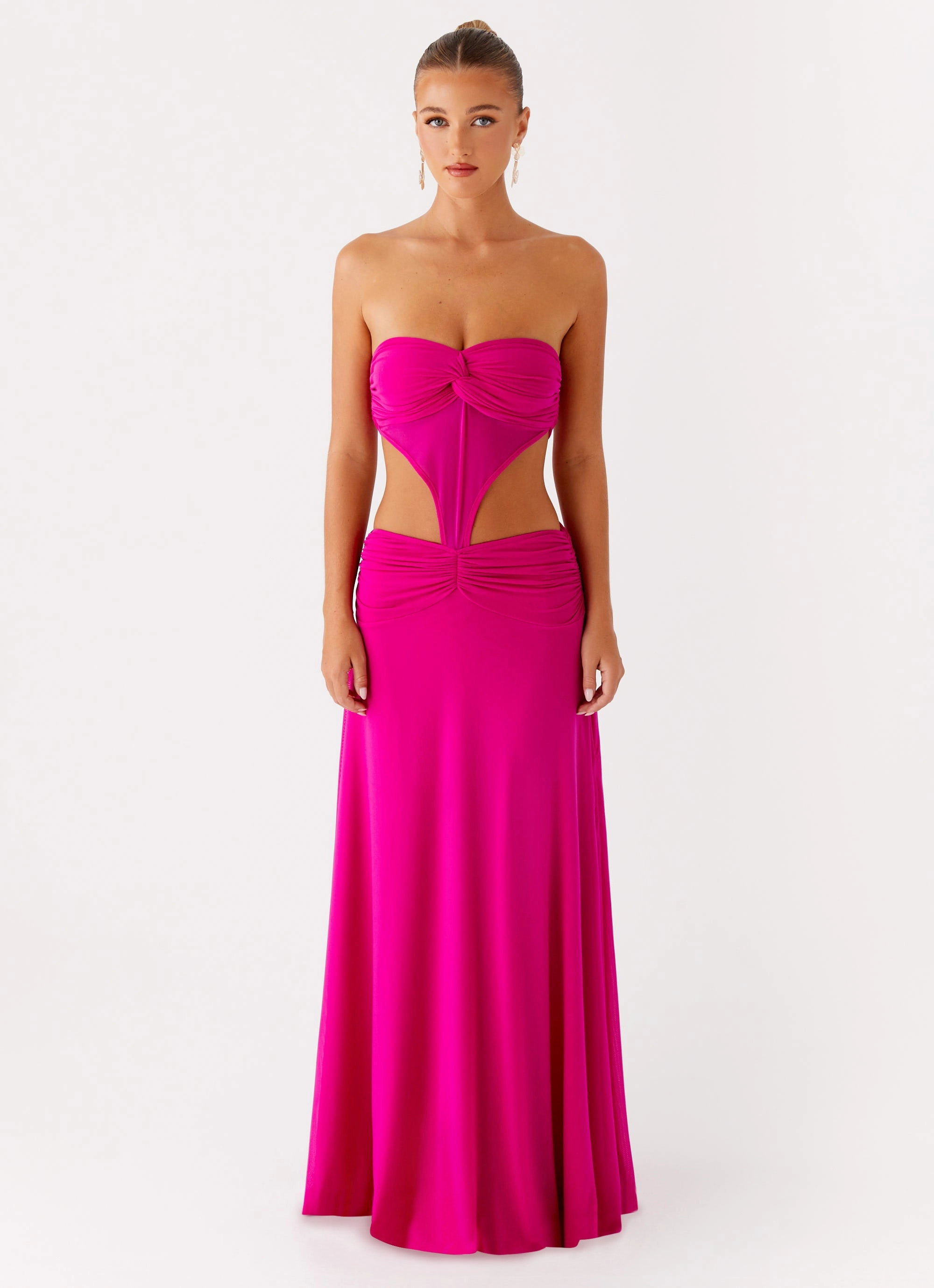 Form Fitting Structured-Shape Carlene Maxi Dress - Fuchsia