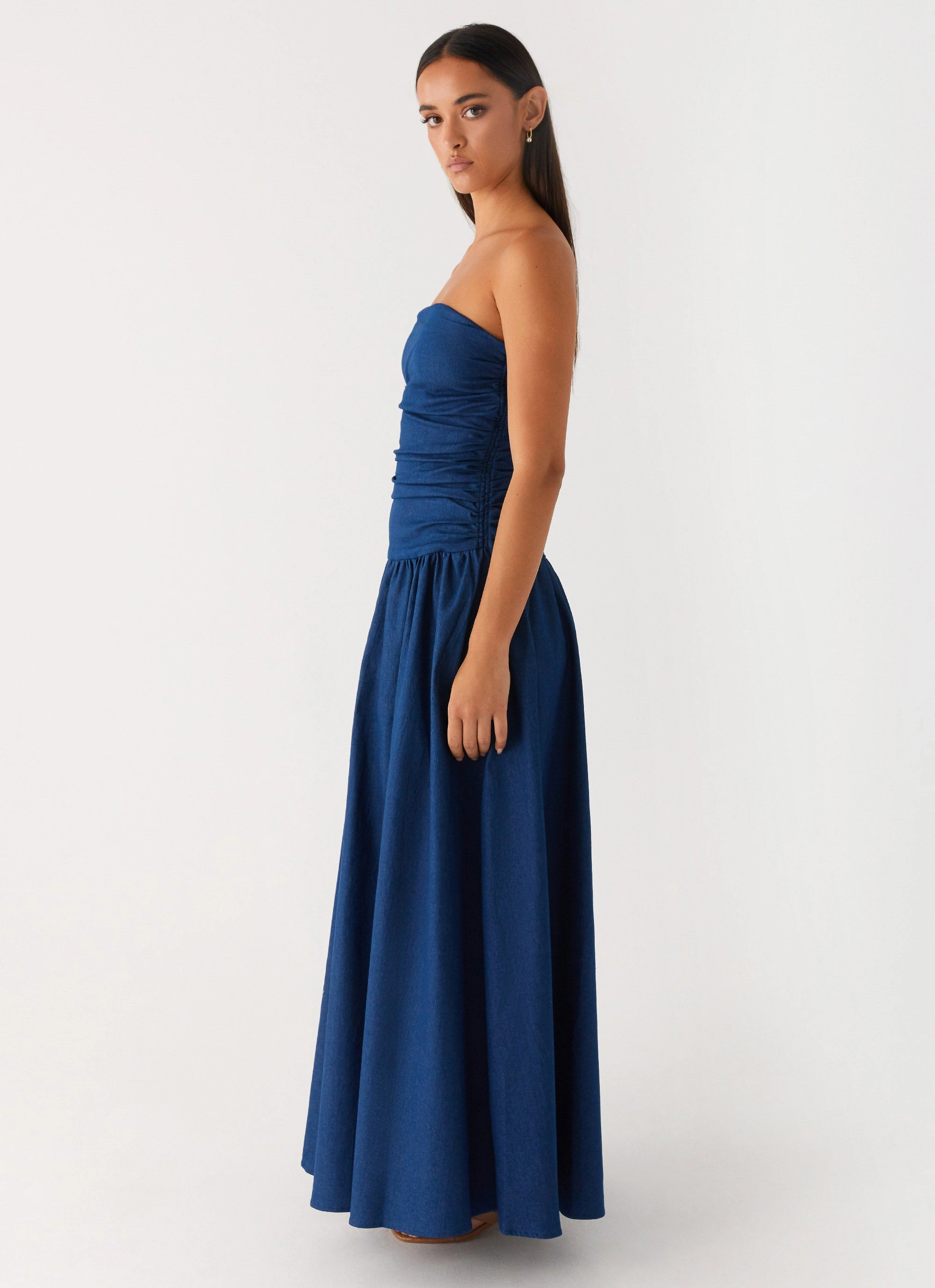Lawn Soft Carmel Denim Maxi Dress - Indigo