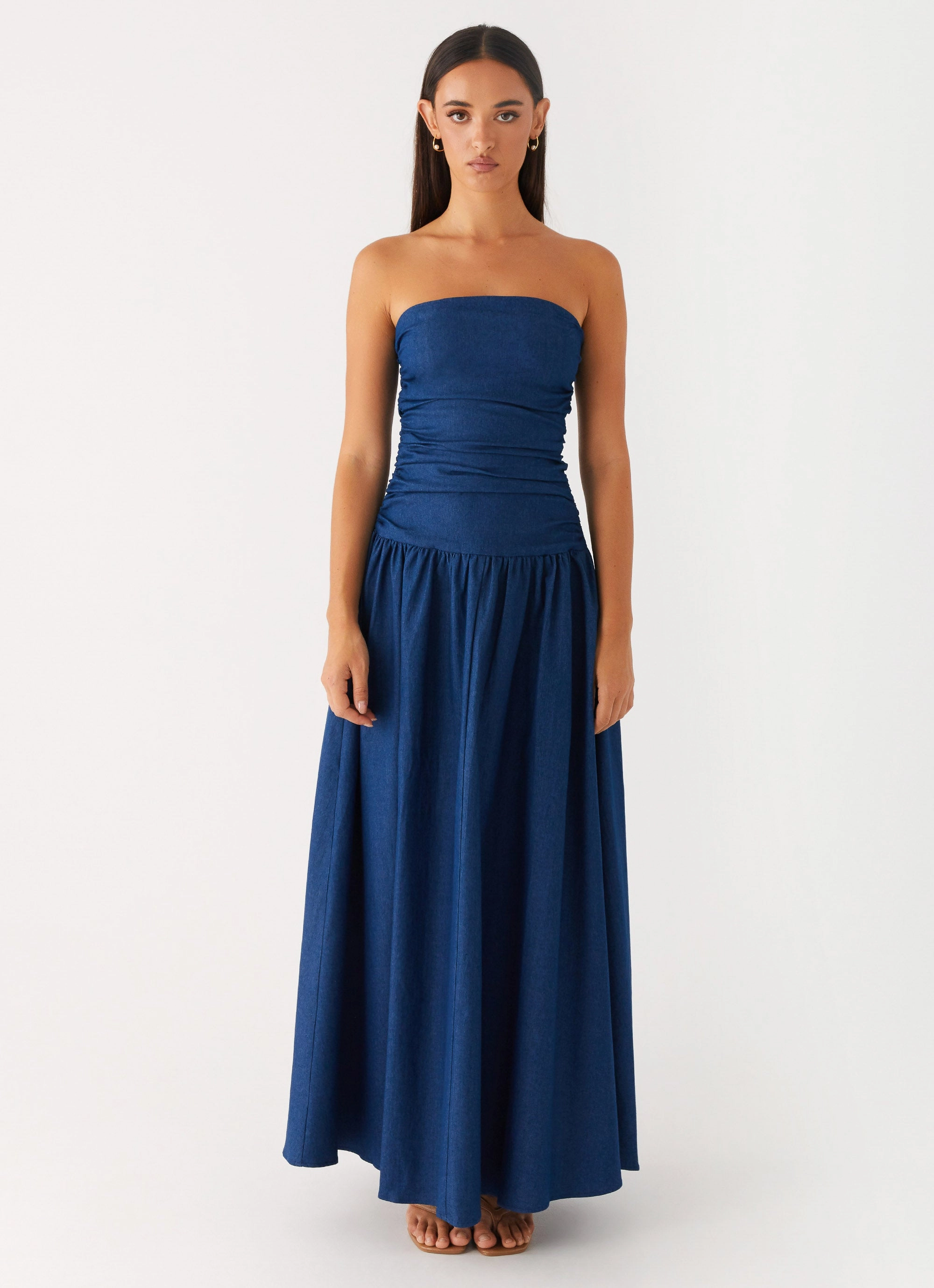 Carmel Denim Maxi Dress - Indigo Thermal-Lined Playful and flirty dress