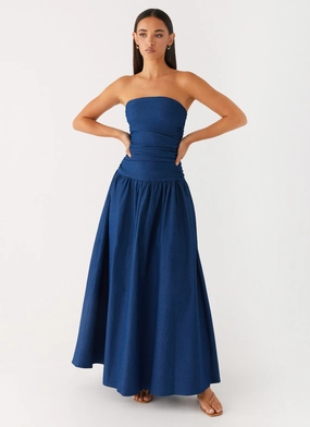 Carmel Denim Maxi Dress - Indigo Smart Wearable Carmel Denim Maxi Dress - Indigo Body Safe