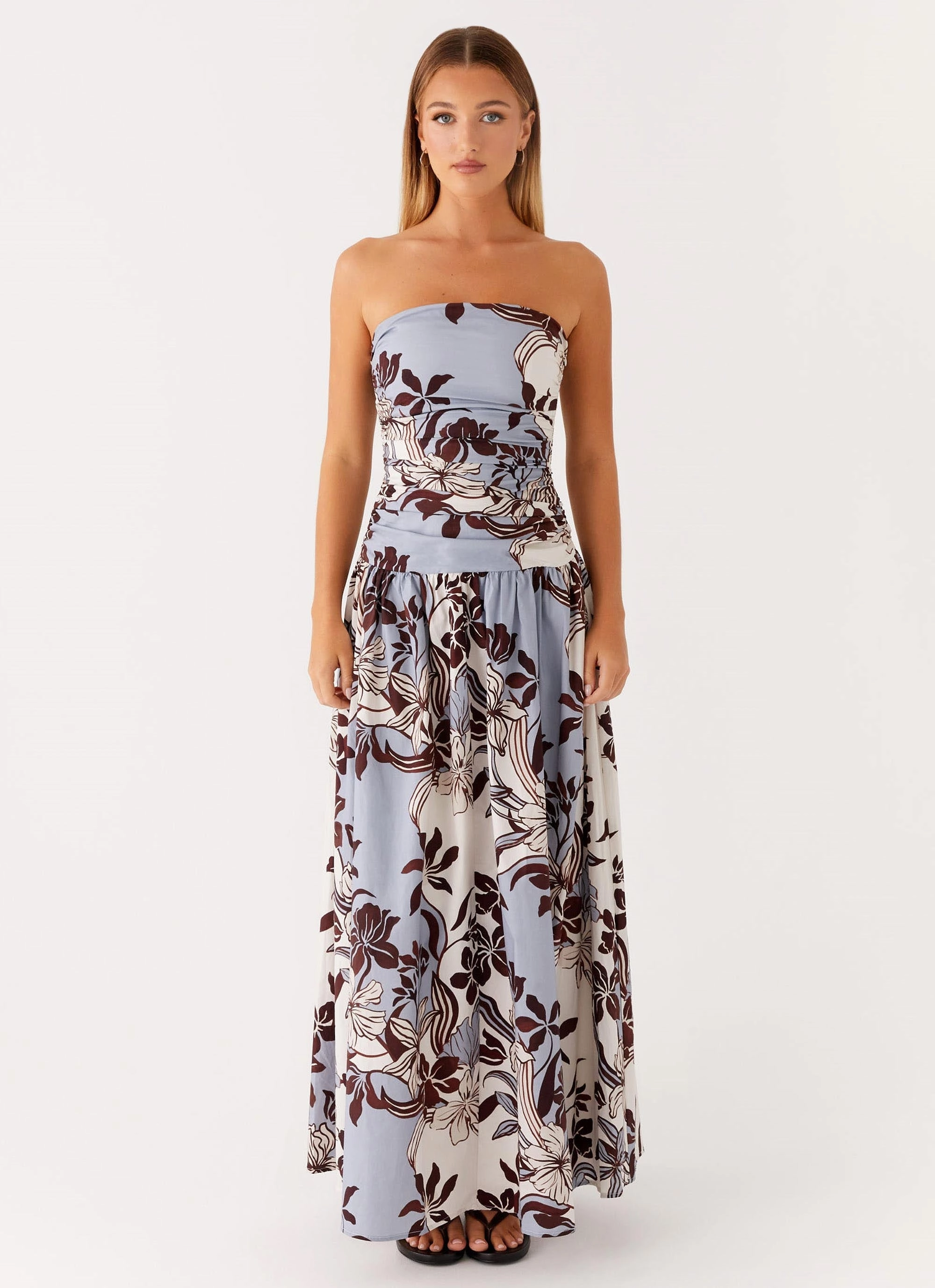 ConvertibleNeckline Carmel Maxi Dress - Bluewood Blossom