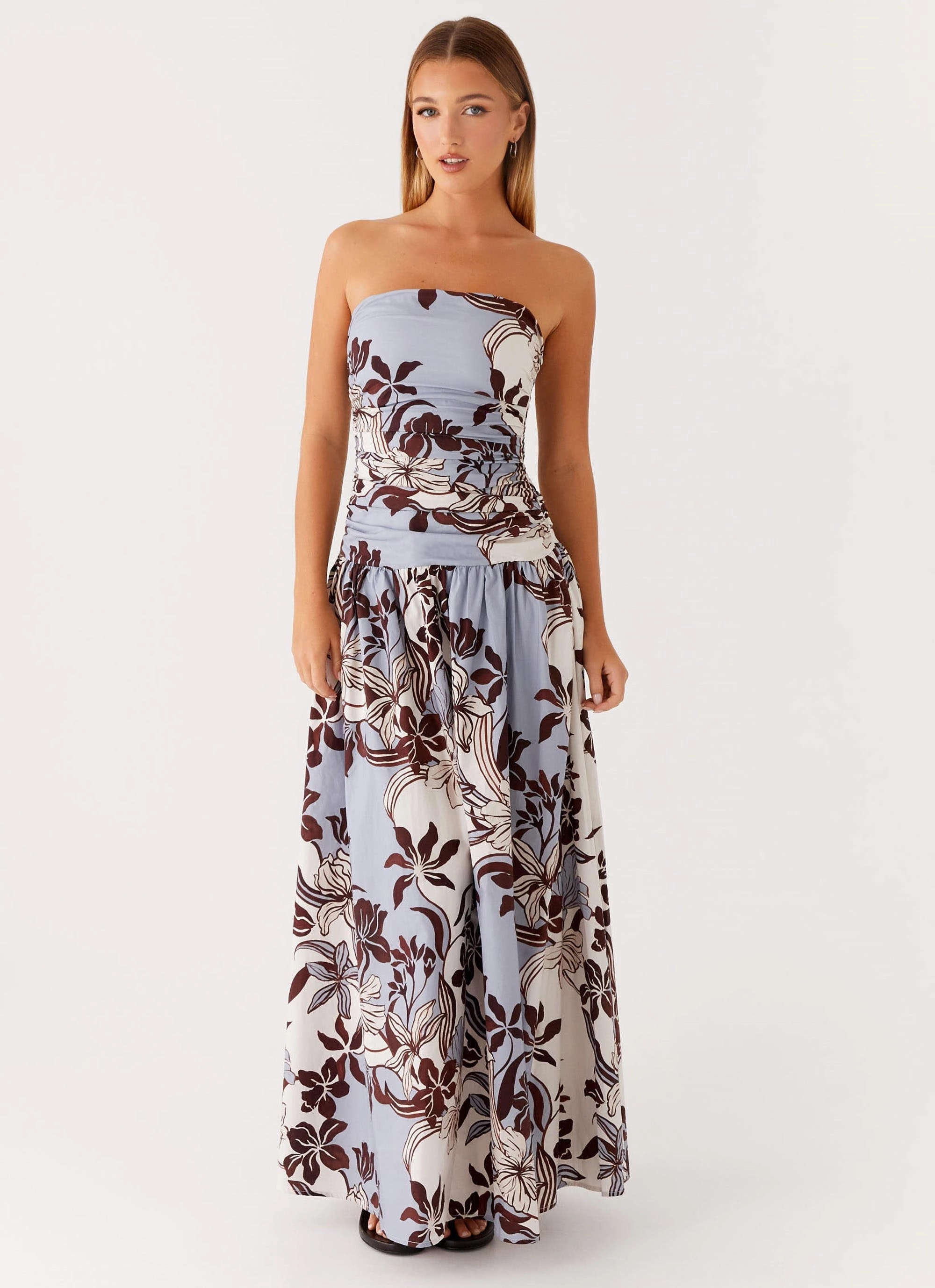 Grace Flow Flattering Comfort Wear Carmel Maxi Dress - Bluewood Blossom