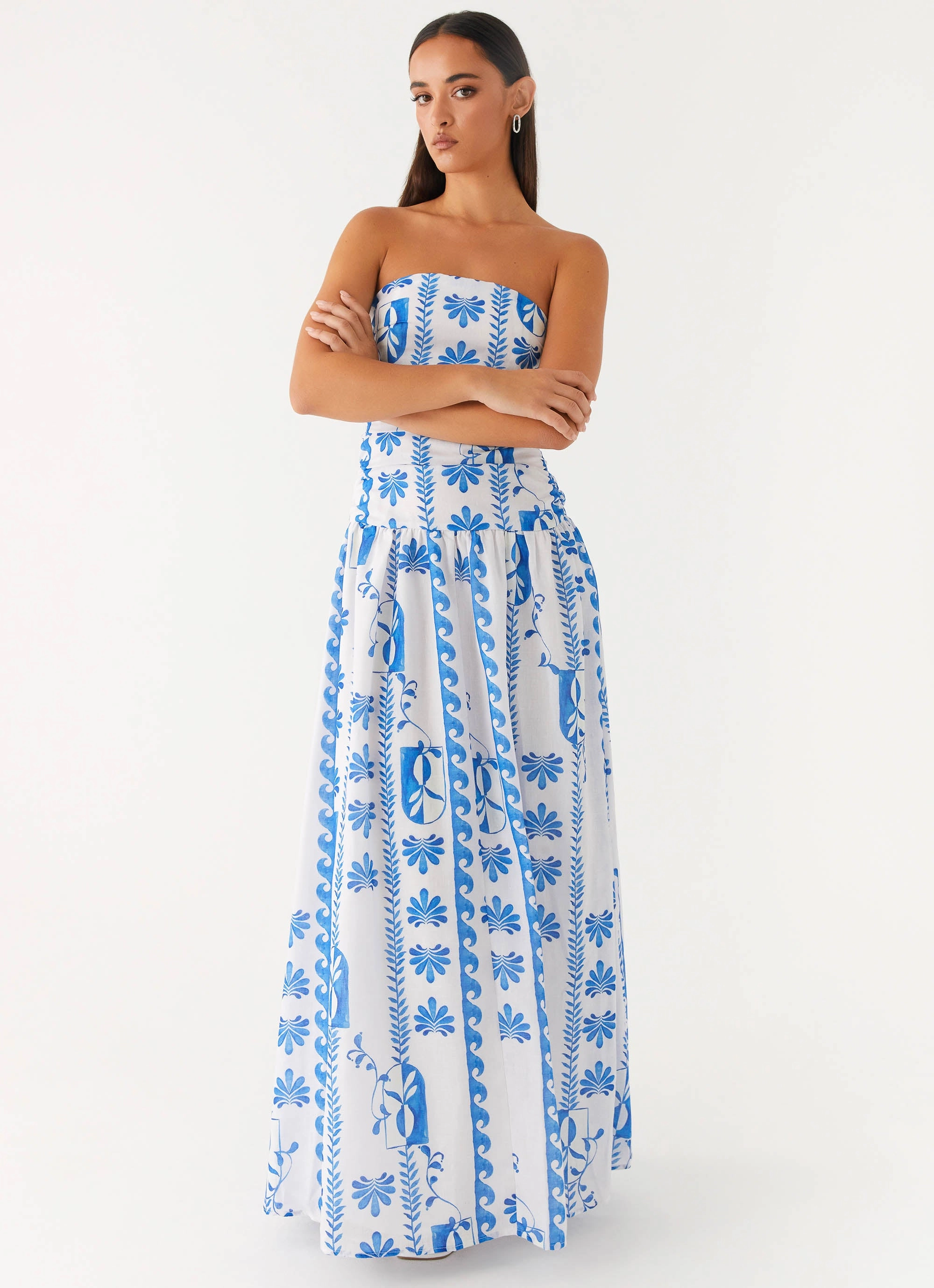 Square Neck Formal Style Carmel Maxi Dress - Floral Wave