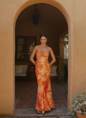 Carmen Maxi Dress - Sunset Floral Sleek Fit Cozy Base Rooftop-Event Carmen Maxi Dress - Sunset Floral