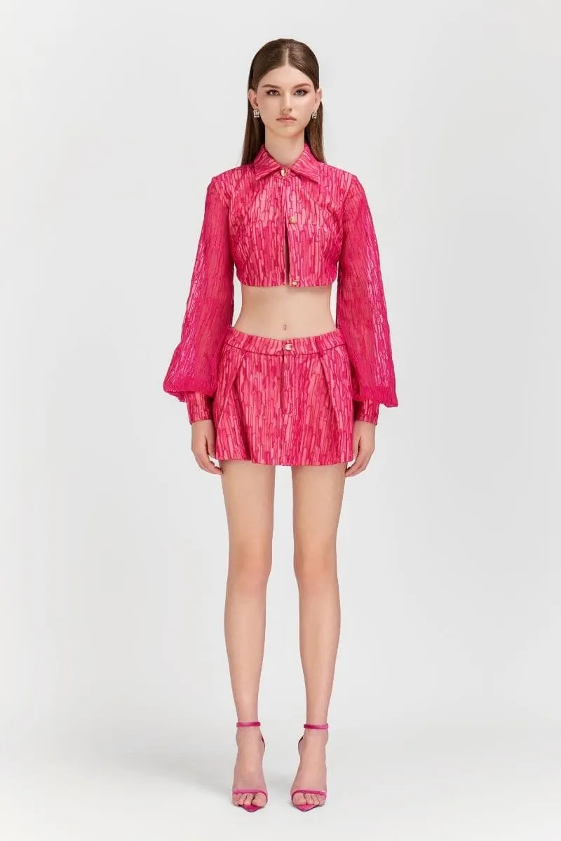 CARNELIAN CROPPED SHIRT AND MINI SKIRT SET