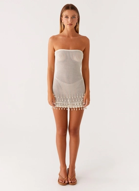 Carpe Diem Crochet Mini Dress - Ivory Day Look Premium Material Night Mood Carpe Diem Crochet Mini Dress - Ivory