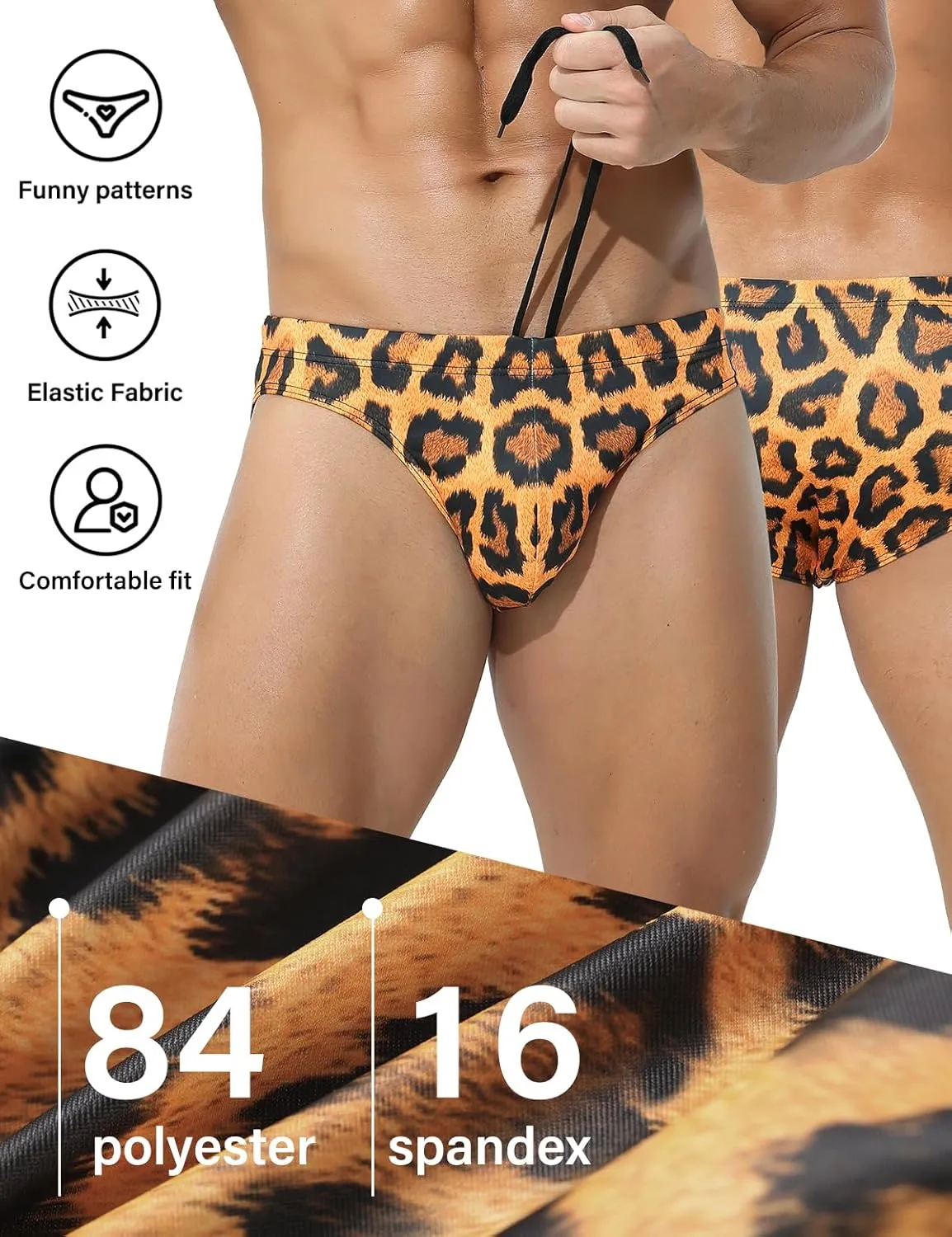 Casey Kevin Men's Triangle Swimming Brief Sexy Low Waist Swimwear Printed Bikini Surf Bathing Swimsuits