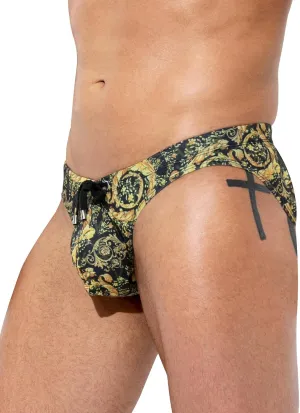Casey Kevin Men's Triangle Swimming Brief Sexy Low Waist Swimwear Printed Bikini Surf Bathing Swimsuits