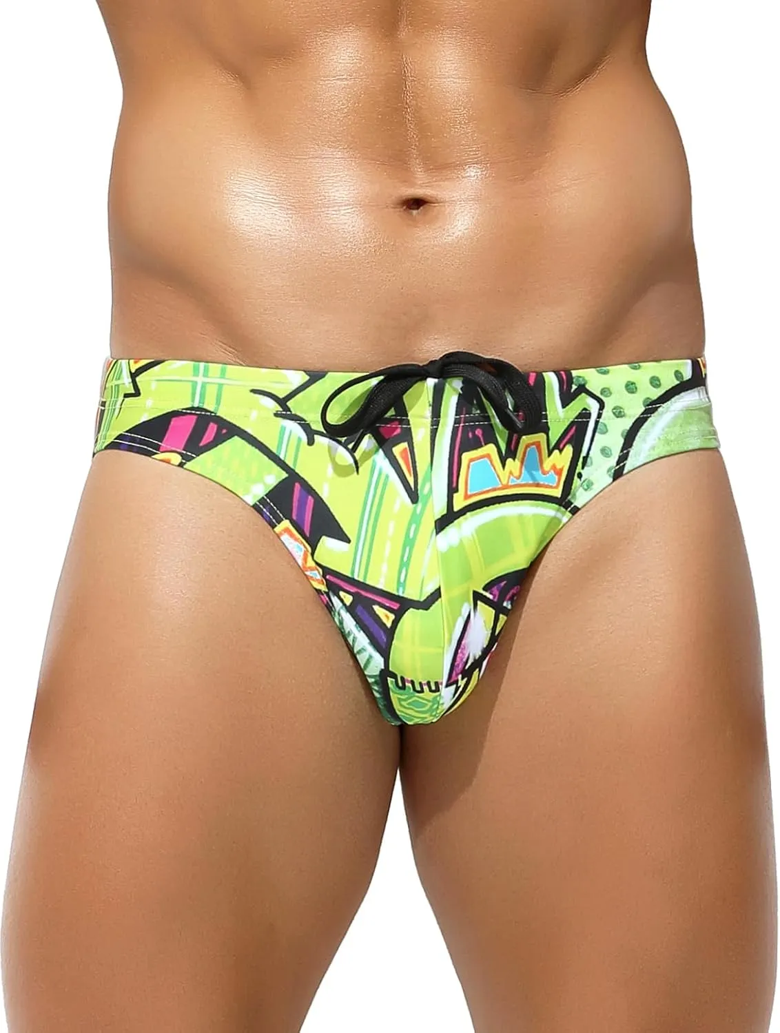 Casey Kevin Men's Triangle Swimming Brief Sexy Low Waist Swimwear Printed Bikini Surf Bathing Swimsuits