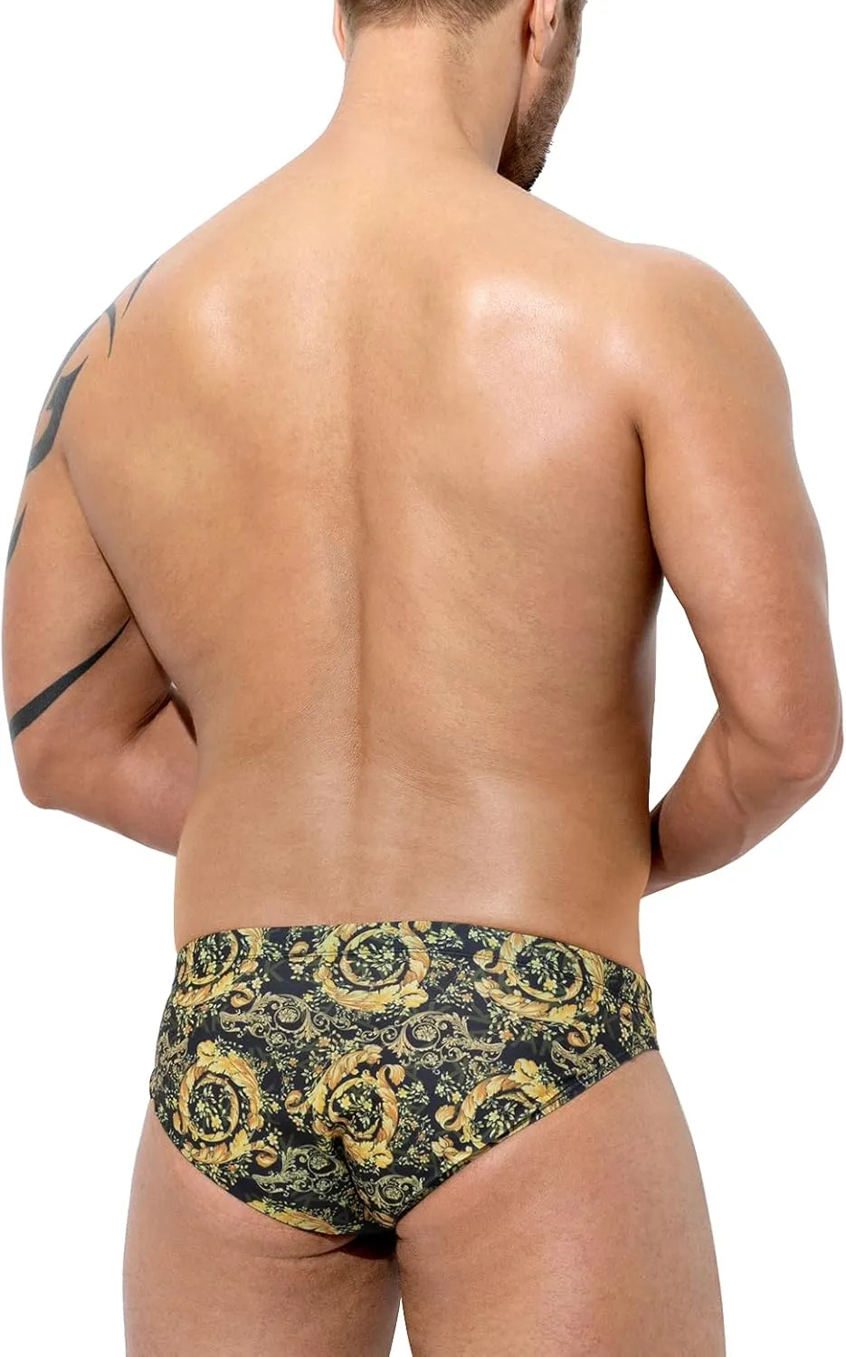 Casey Kevin Men's Triangle Swimming Brief Sexy Low Waist Swimwear Printed Bikini Surf Bathing Swimsuits