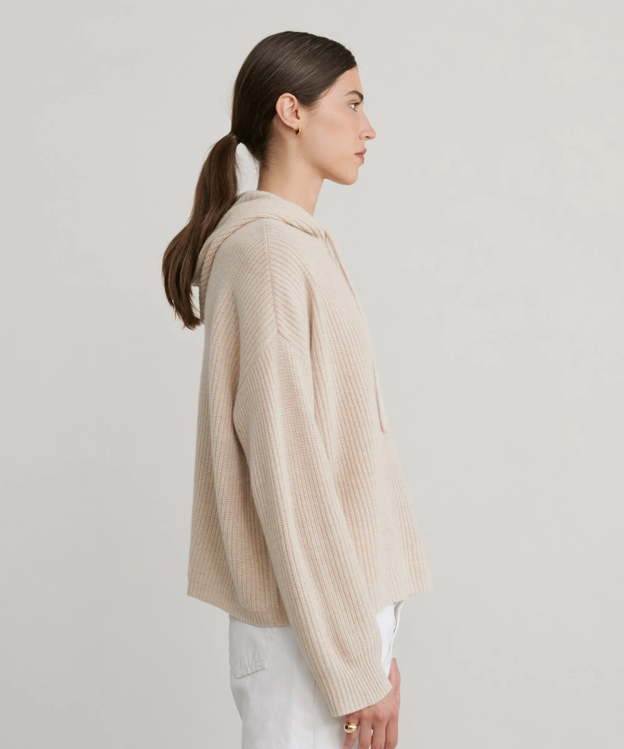 Elasticized Waistband Asymmetrical hem Cashmere Fisherman Hoodie