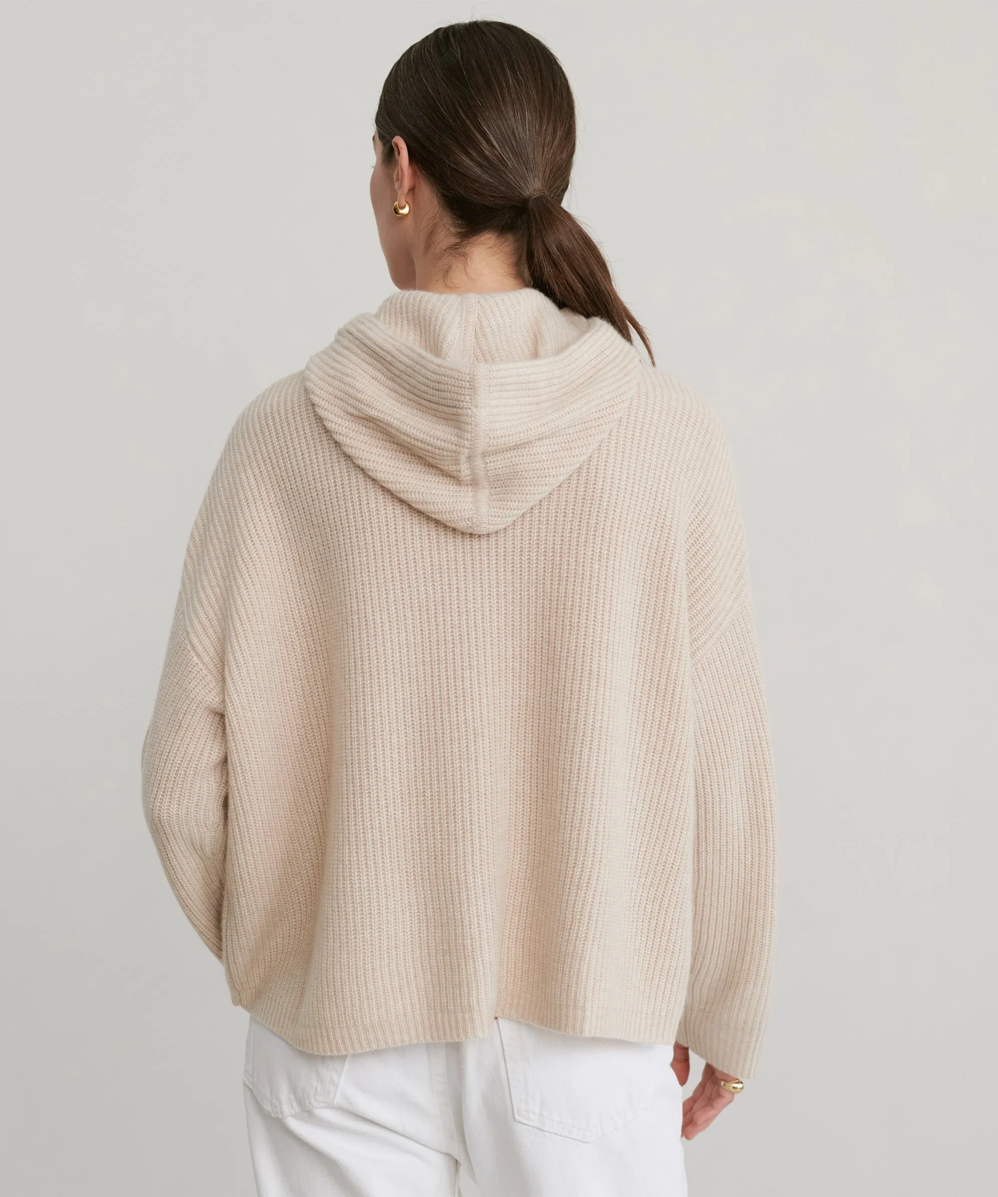 Layered Hem Detailing Cashmere Fisherman Hoodie