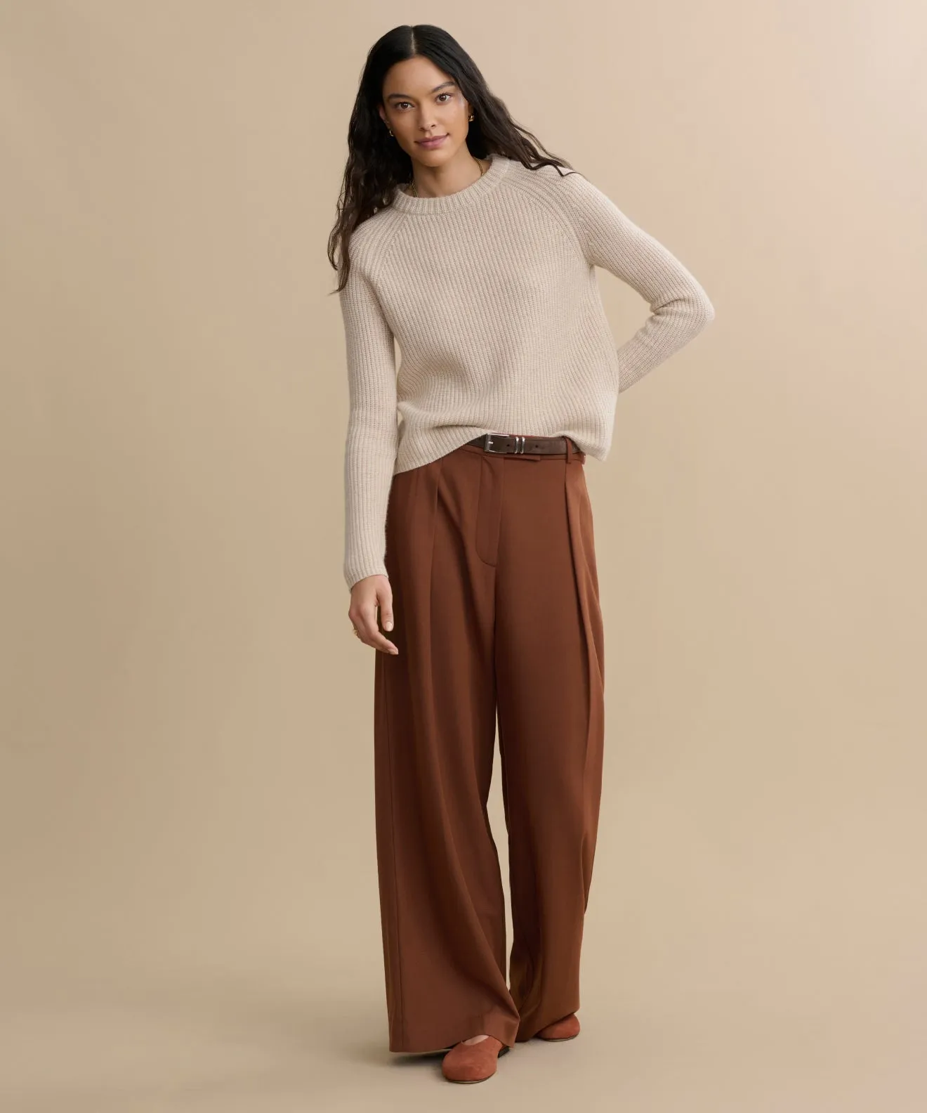 Cashmere Fisherman Sweater Cozy Blouse Double Faced Jersey Knit