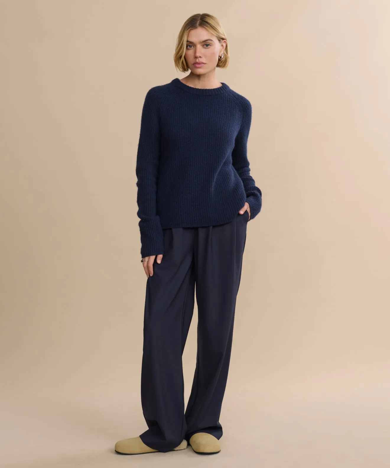 GarmentDyed Minimalist Cuff Cashmere Fisherman Sweater