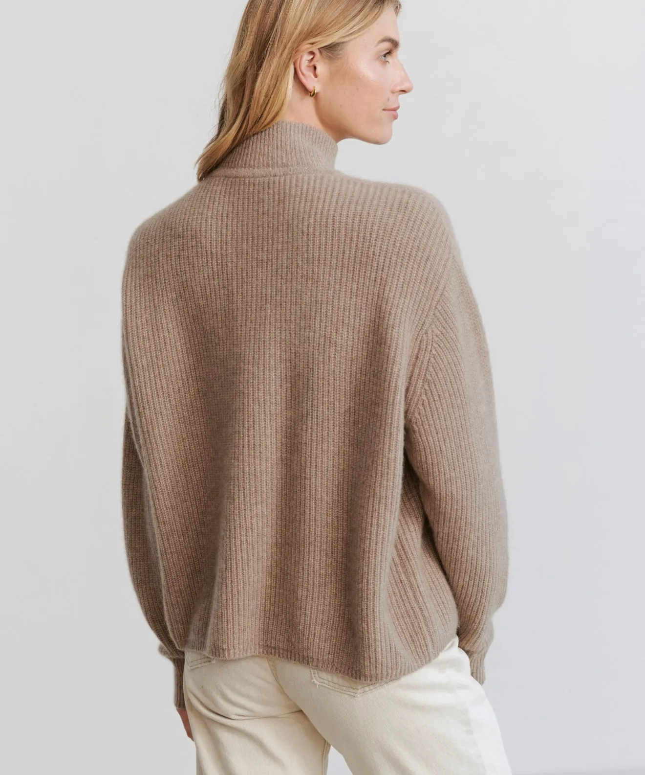 DoubleStitchedHem Simple Pullover Cashmere Half Zip
