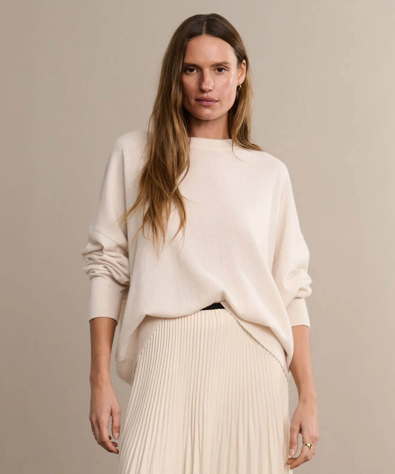 Button Down Collar Style Cashmere Marina Crewneck