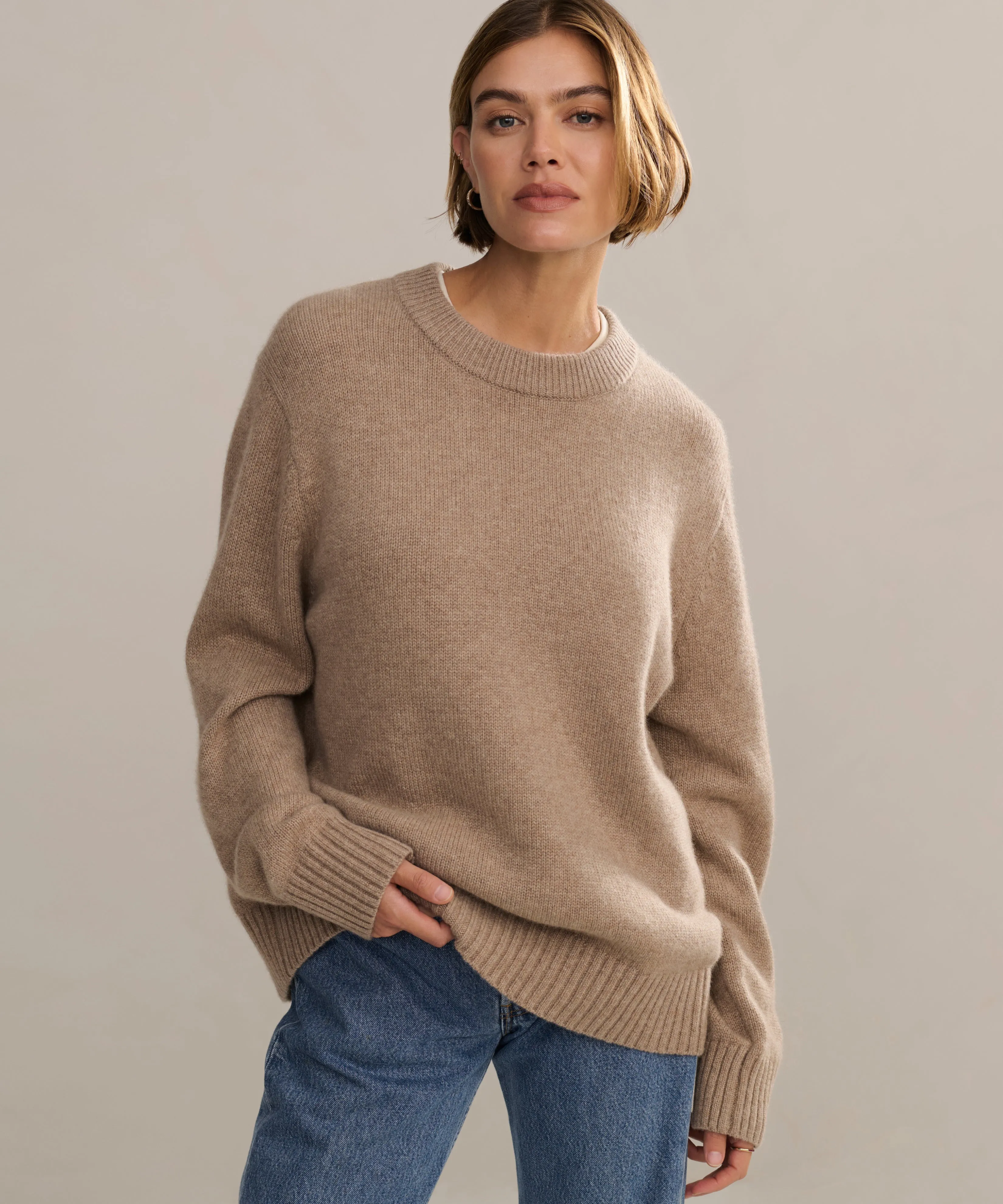 Cashmere Oversized Crewneck Thermal Regulating Fabric Layered Shoulder