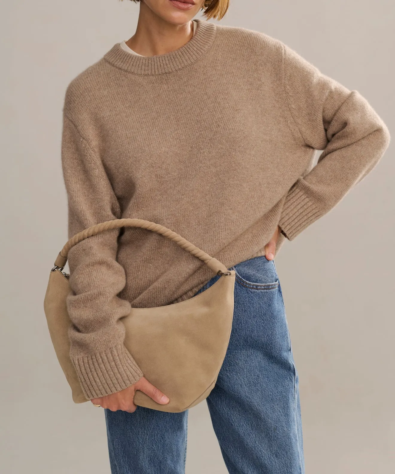 High Neckline Structure Cashmere Oversized Crewneck